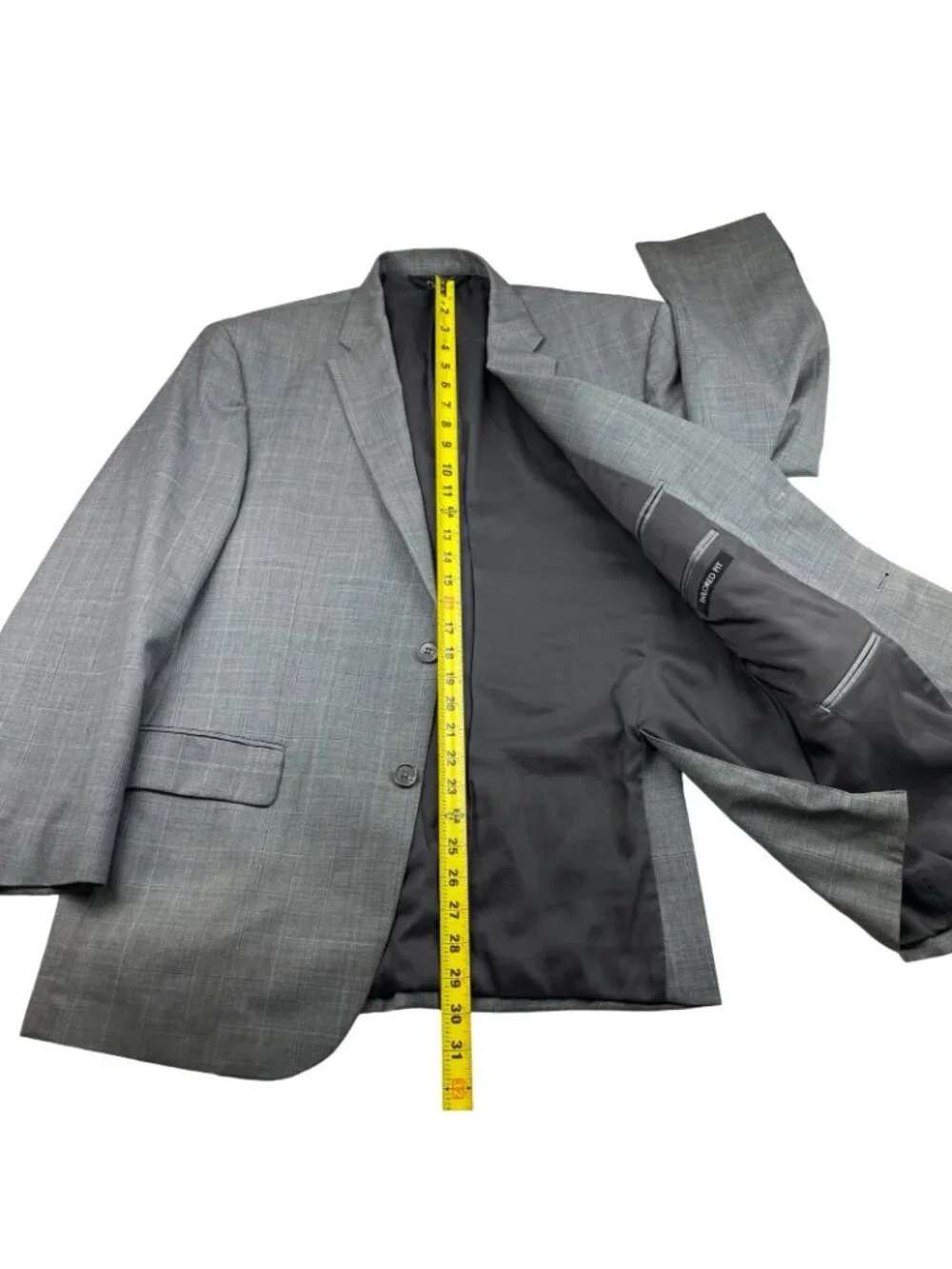Jos A Bank Men's 100% Wool Tailored Fit 2-Button Blazer Gray/Blue Plaid • 43R
